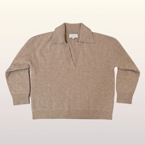 NEW La Ligne Cashmere V Neck Collared Sweater size Medium Camel Wool Pullover - Picture 2 of 9